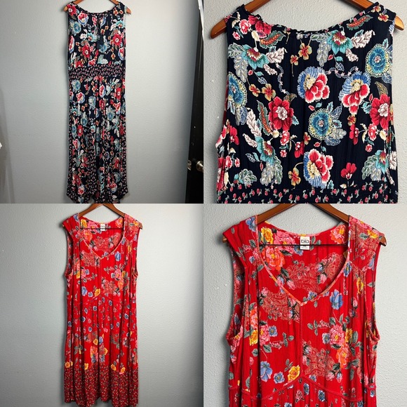 Lot of 2 Bila XXL Floral Maxi Dress Sleeveless Red Blue Casual Summer Bohemian - Picture 1 of 16